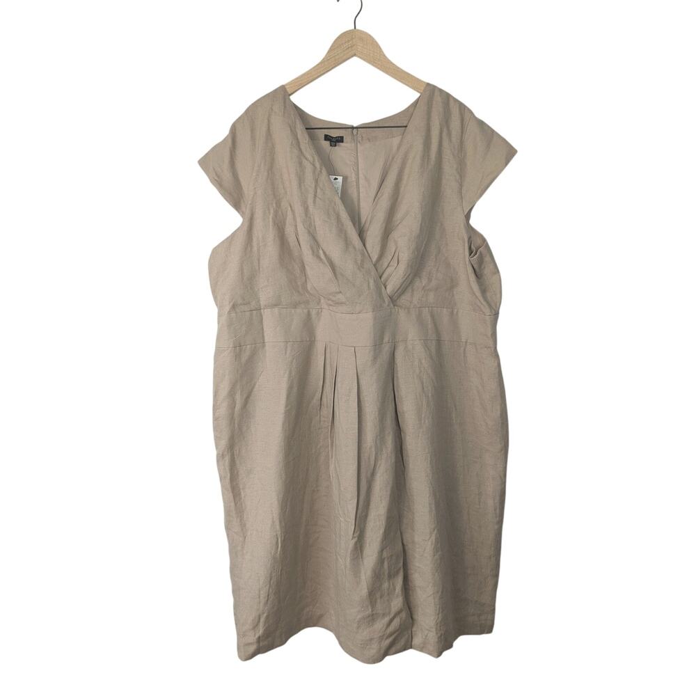 NWT Talbots Linen Faux Wrap Cap Sleeve Midi Sheath Dress